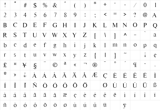 RomanLH Regular font glyphpreview