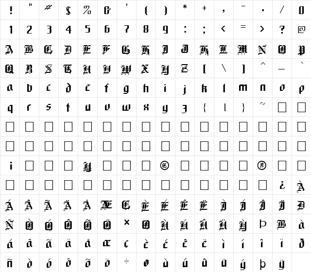 FZ GOTHIC 1 Normal font glyphpreview