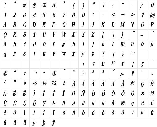 Feline-Condensed Bold Italic font glyphpreview