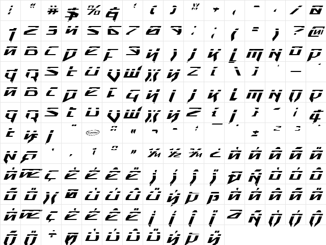 Snubfighter Phaser Italic Italic font glyphpreview