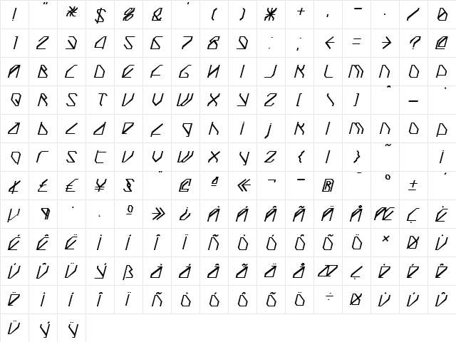 TechstepMedium Oblique Regular font glyphpreview