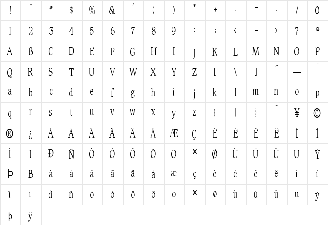 FZ ROMAN 23 COND Normal font glyphpreview