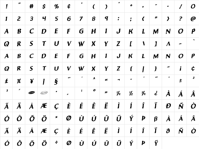 Body Swipers Rotalic Italic font glyphpreview