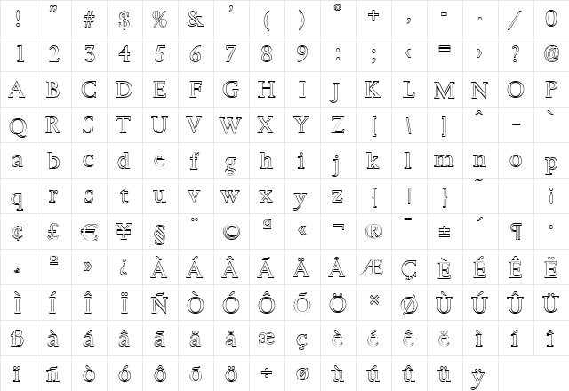 TobyBeckerOutline-Light Regular font glyphpreview