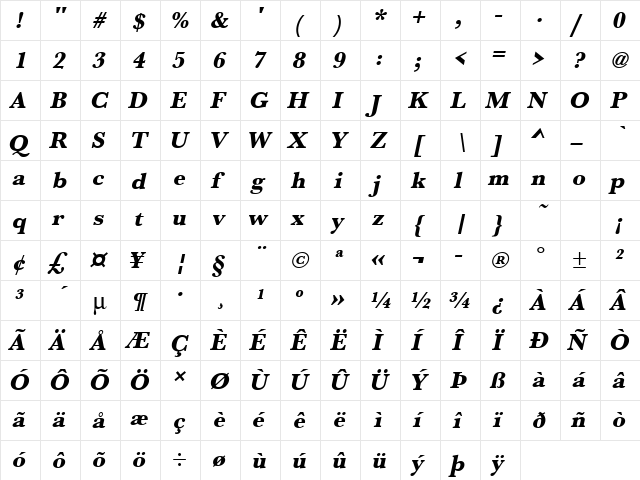 URWBaskerTExtBol Oblique font glyphpreview