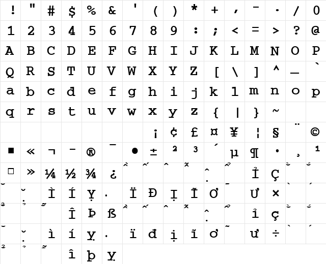 VNI-Couri Bold font glyphpreview