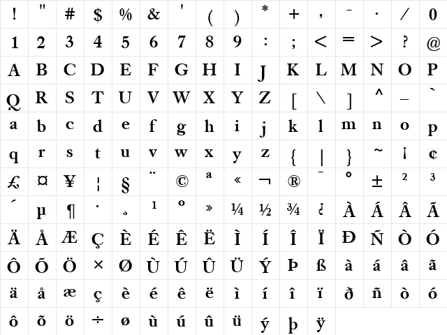 Caslon Book BE Bold font glyphpreview