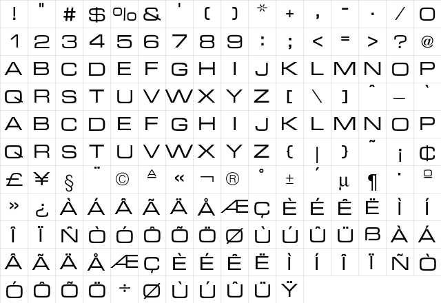 Micro TechnicExt font glyphpreview