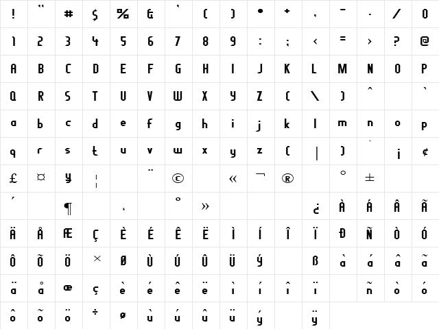 Fragile Bombers Regular font glyphpreview