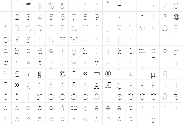 Stymie Hairline Regular font glyphpreview