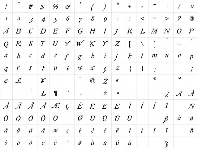 Alouette Italic Normal font glyphpreview