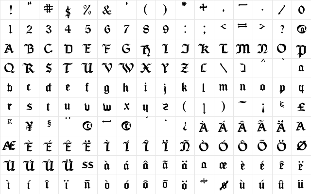 Seagram tfb Regular font glyphpreview