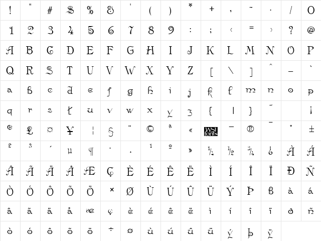 Anglican Regular font glyphpreview