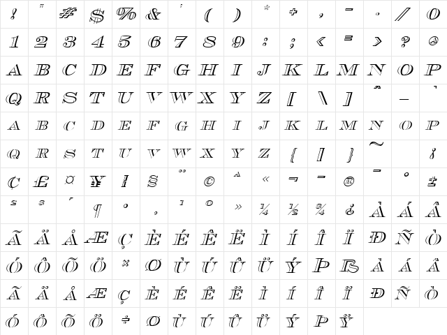 TribOutlineSCapsSSK Italic font glyphpreview