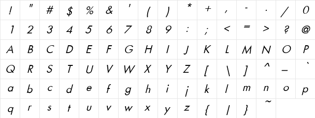 FuturaObl-Norma Regular font glyphpreview