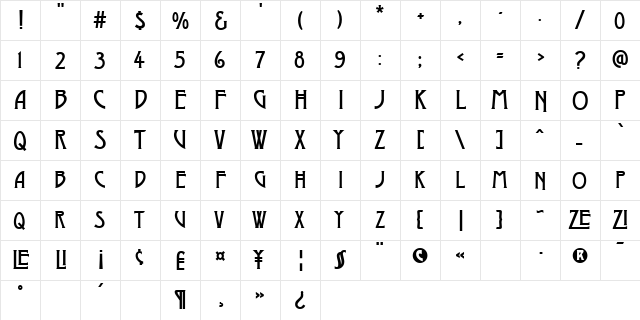 Moderno One Regular font glyphpreview