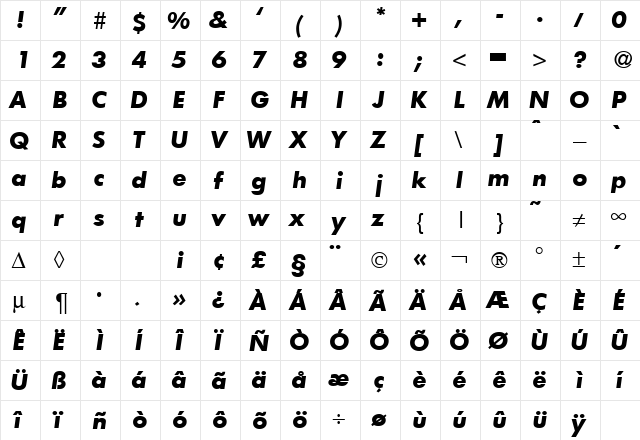 FunctionTwo BoldItalic font glyphpreview