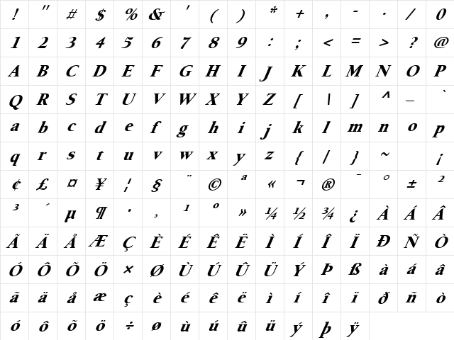 FZ ROMAN 24 ITALIC Normal font glyphpreview