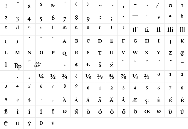 Caslon Pro SSi Semi Bold font glyphpreview