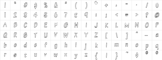 VTCSundayKomixTallOutline Outline font glyphpreview