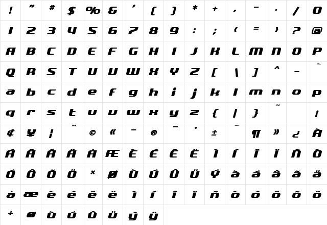 SF Quartzite Bold Oblique font glyphpreview