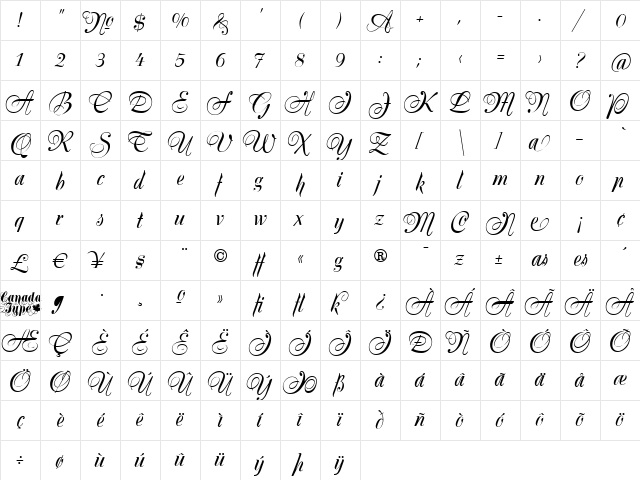 Silk Script Regular font glyphpreview