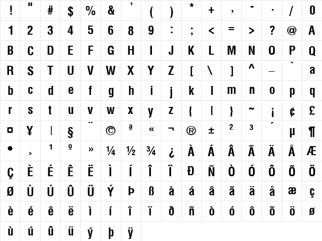 SwitzerlandCondensed Bold font glyphpreview