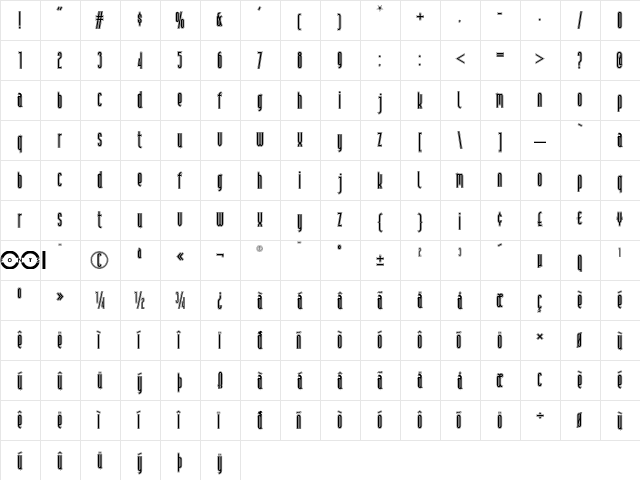 Andiron Outline NF Regular font glyphpreview