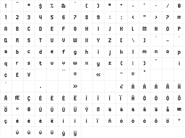 UNDAVertical Regular font glyphpreview