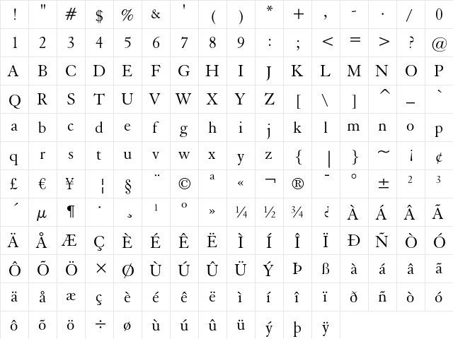 Elegant Garamond Regular font glyphpreview