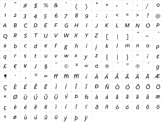 Freight Sans Medium Italic font glyphpreview