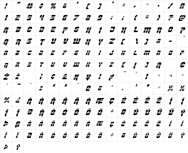 OmegaForce Halftone Italic Italic font glyphpreview