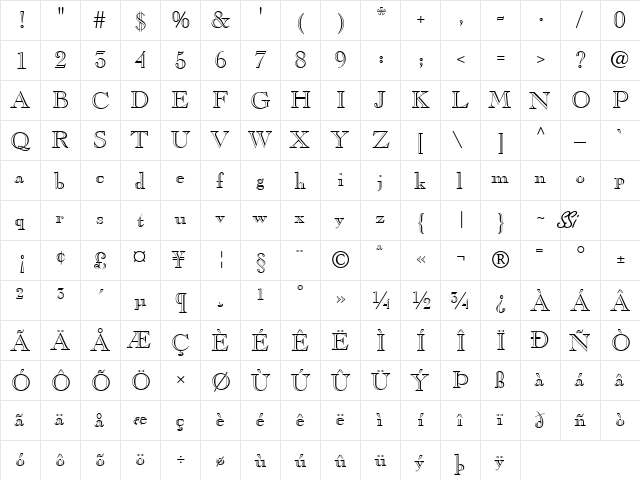 Caslon Open Face SSi Regular font glyphpreview