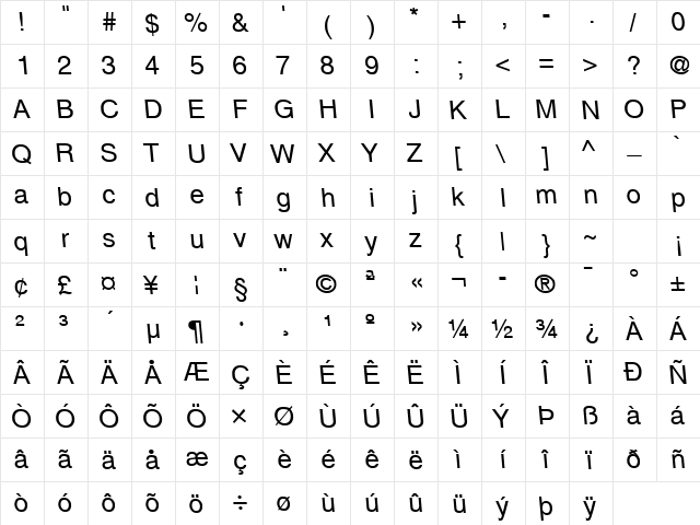 Schneller Regular font glyphpreview