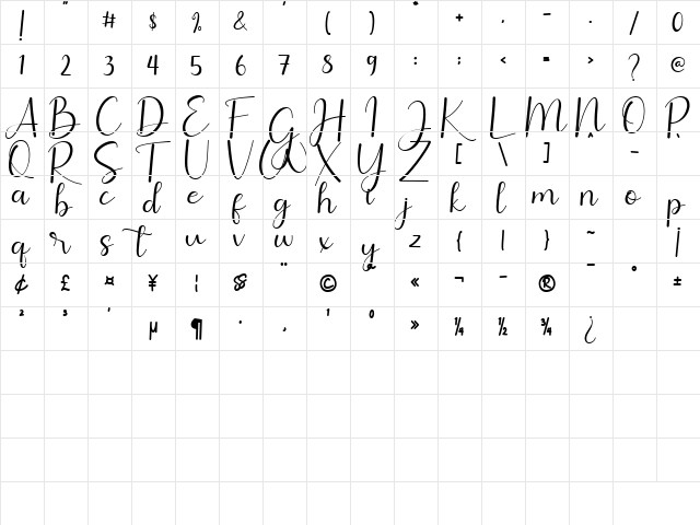 Amillina Regular font glyphpreview