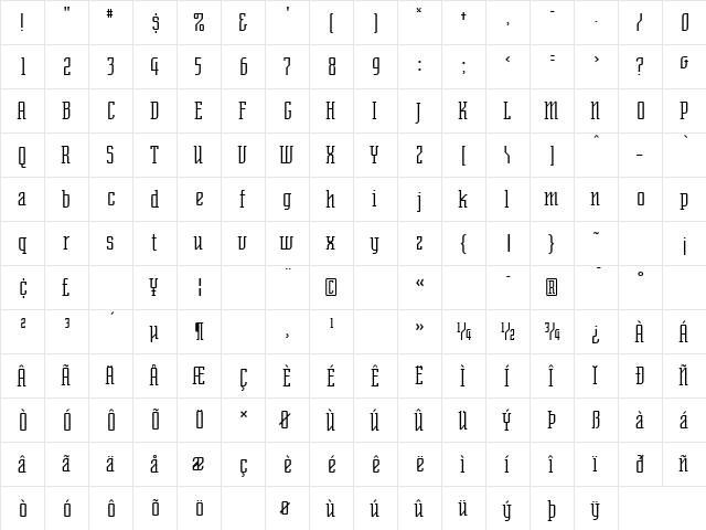 SenatorThin Regular font glyphpreview