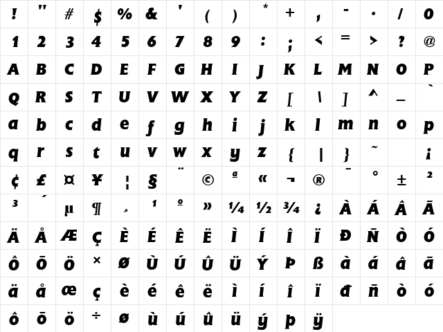 Flare Gothic BOLDITALIC font glyphpreview