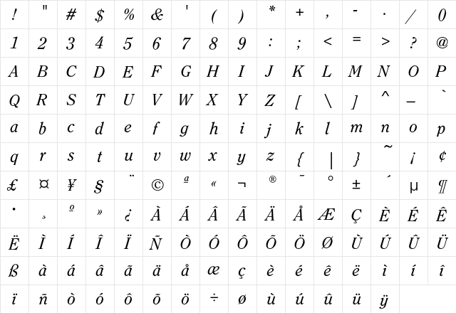ClearfaceEF-RegularItalic Regular font glyphpreview