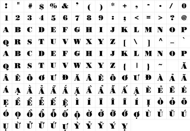 .VnBodoniH Regular font glyphpreview