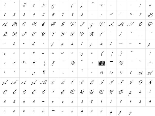 SheerBeauty Regular font glyphpreview