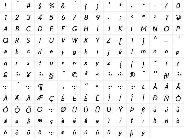 Nobel Italic font glyphpreview