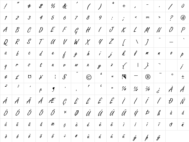 Freedom Script Regular font glyphpreview