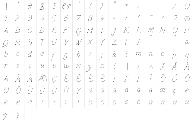 VTF Victorianna Thin Italic font glyphpreview