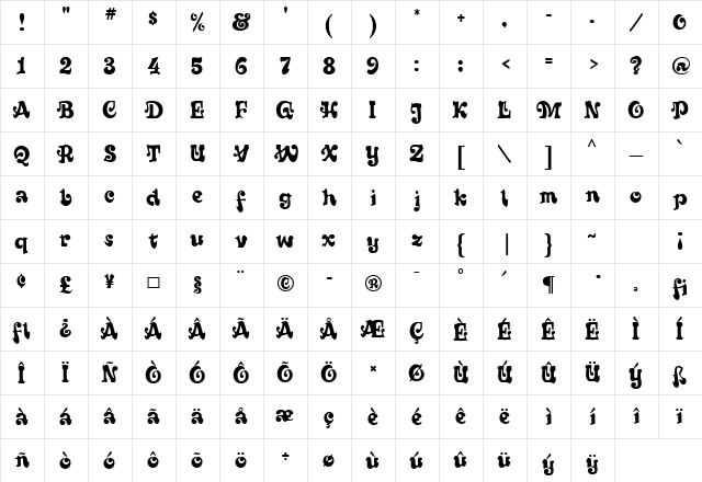 Fortunata Regular font glyphpreview