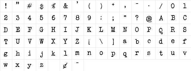 Veteran Typewriter Regular font glyphpreview