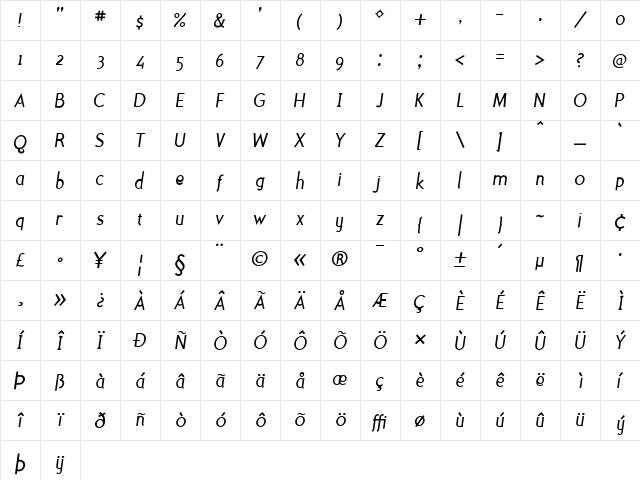 Polymer Book Italic font glyphpreview