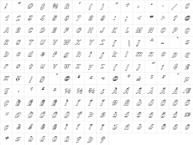 FZ BASIC 1 HOLLOW ITALIC Normal font glyphpreview