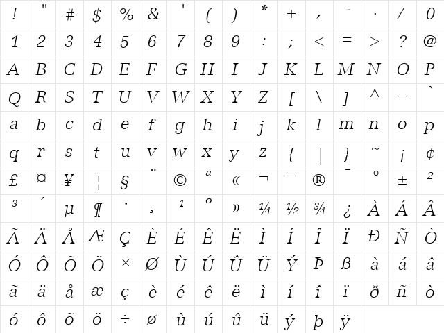 Versailles46-Light LightItalic font glyphpreview