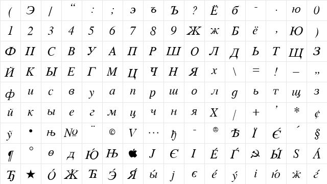 VremyaFLF Regular font glyphpreview
