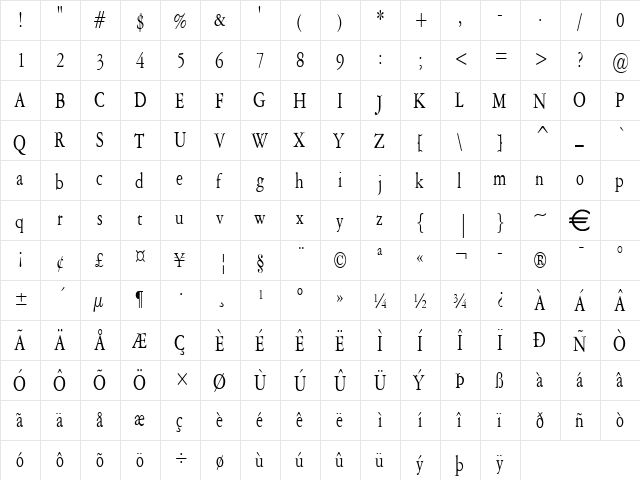 AmethystCondensed Normal font glyphpreview